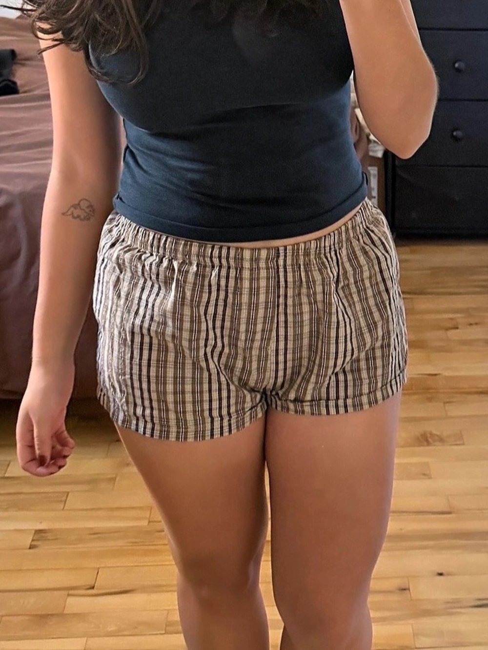 Cotton On Striped Cotton Shorts in Brown & White Size Medium